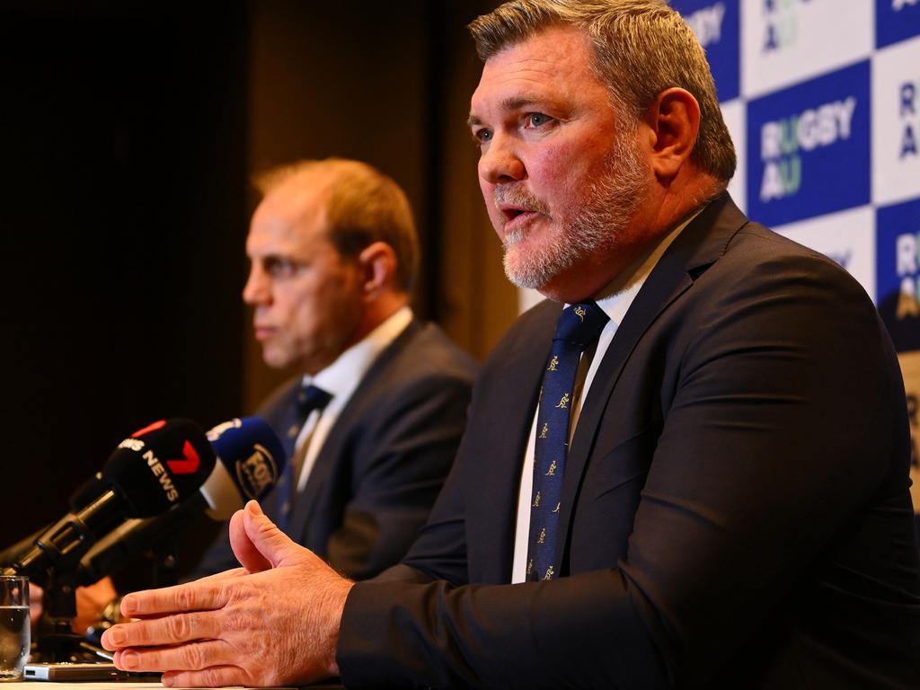 Rugby Australia chair Daniel Herbert and chief Phil Waugh. Picture: Morgan Hancock/Getty Images