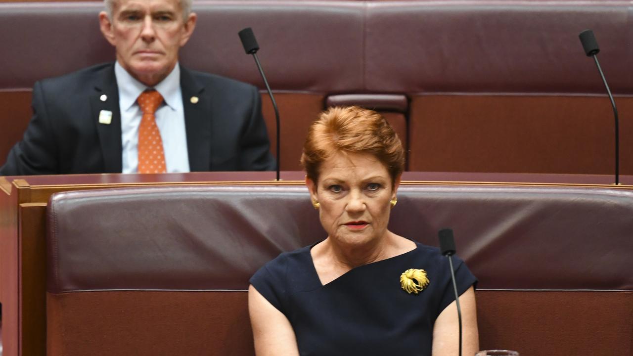 One Nation Senator Pauline Hanson in parliament. Picture: Lukas Coch/AAP