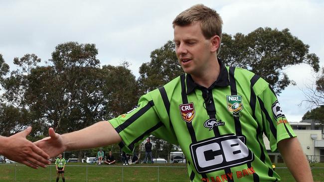 Dale Whiteman refereeing a local rugby league game in 2016. Picture: Jonathan Ng