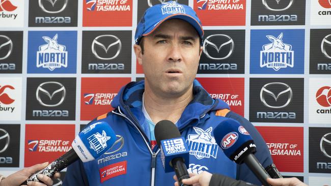 Brad Scott likes to get punchy with the media. Picture: AAP