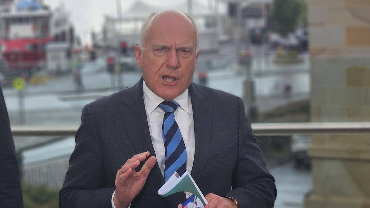 Minister for Business, Industry and Resources Eric Abetz speak to the media at Parliament Square in Hobart on Tuesday, December 10, 2024.