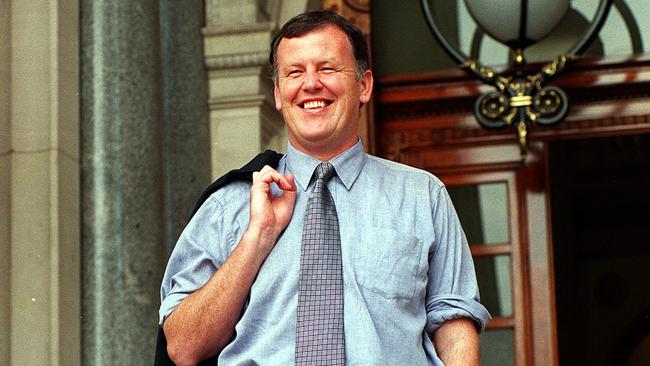 Rob Hulls on steps of state parliament in 1999.