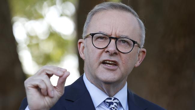 PERTH, AUSTRALIA - MAY 16: Labor Leader Anthony Albanese speaks to the media at a press conference at Bentley Hospital, which is in the Swan electorate, on May 16, 2022 in Perth, Australia. The Australian federal election will be held on Saturday 21 May, 2022. (Photo by Lisa Maree Williams/Getty Images)