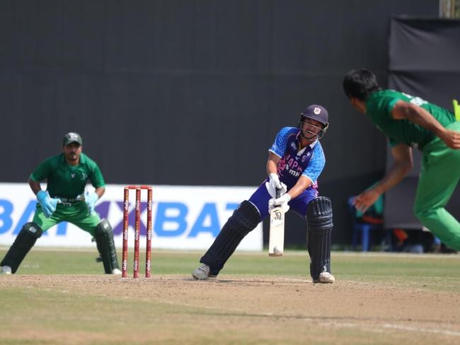 Declan McComb getting inventive at the wicket.