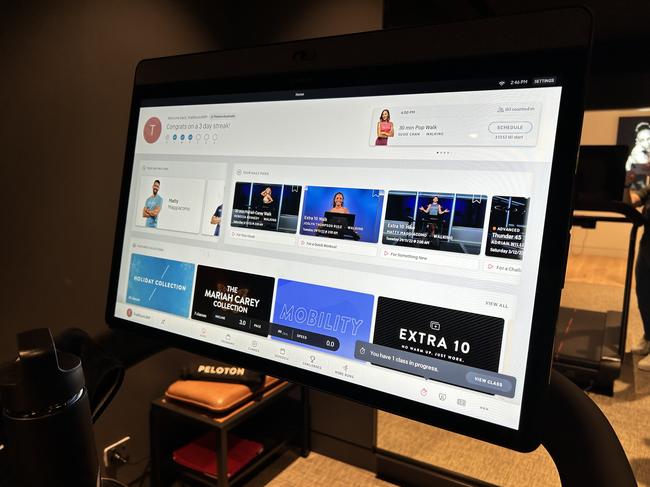 The digital screen contains thousands of on-demand workouts and can also be accessed through the app. Picture: Rebekah Scanlan / news.com.au
