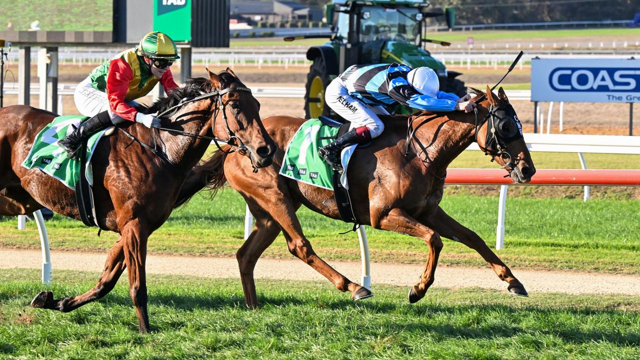 Smokin' Romans holds off the fast-finishing Torranzino to win the Warrnambool Cup on Thursday. Picture: Reg Ryan/Racing Photos via Getty Images