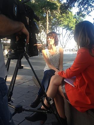 Conducting an interview with Channel 7 as part of her role at the Manly Chamber of Commerce.