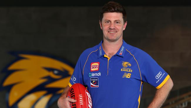 PERTH, AUSTRALIA - SEPTEMBER 30: Andrew McQualter, senior coach of the West Coast Eagles poses during a West Coast Eagles AFL press conference at Mineral Resources Park on September 30, 2024 in Perth, Australia. (Photo by Paul Kane/Getty Images)