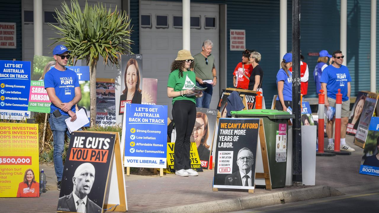 An early voting centre at Brighton Surf Club in the Boothby electorate. Picture: NewsWire / Roy VanDerVegt