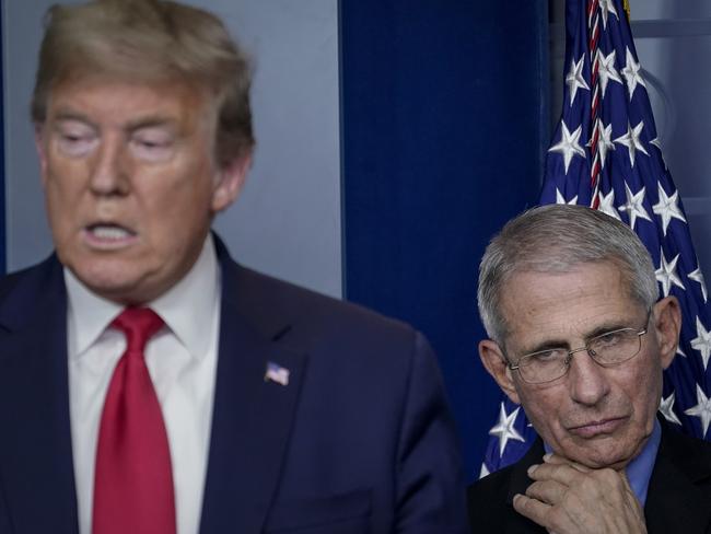 Donald Trump and Dr. Anthony Fauci, director of the National Institute of Allergy and Infectious Diseases, during a briefing on the coronavirus pandemic on March 24, 2020. Picture: Getty Images