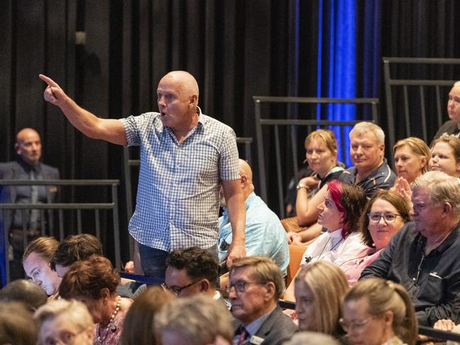 Brendan Long attempts to ask a question at the Toowoomba Community Safety Forum at Empire Theatres, Wednesday, February 15, 2023. Picture: Kevin Farmer