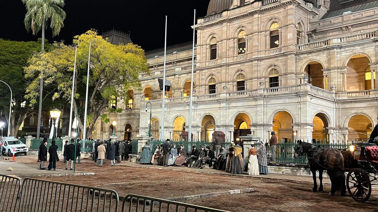 Filming in Brisbane CBD on Monday. Photo: BrisbaneIncidentAlerts/ Timothy Hannon