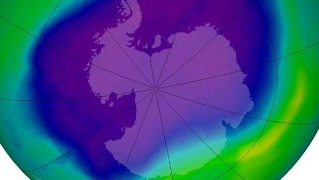 This image provided by NASA was compiled by the Ozone Monitoring Instrument on NASA's Aura satellite of the Antarctic ozone hole was equal to the record single-day largest area of 11.4 million square miles, reached on 09/09/200. The so-called hole is a region where there is severe depletion of the layer of ozone, a form of oxygen ozone.