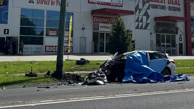 The aftermath of a horrific crash at Broadmeadows that killed two men on Tuesday. Picture: Regan Hodge