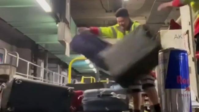 Images such as this have not helped Qantas convince customers the decision to outsource baggage handling and other ground services was the right one. Picture: TikTok