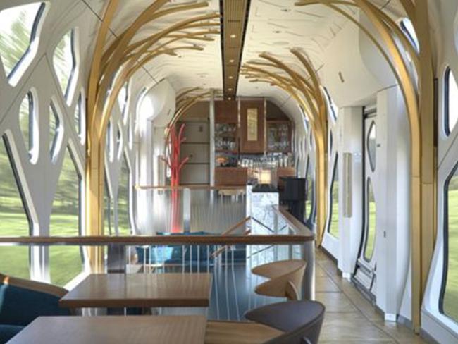 Not a bad place to get a drink. Japan's new Shiki-shima luxury train will get you from Tokyo to Hokkaido in style. Picture: JR East