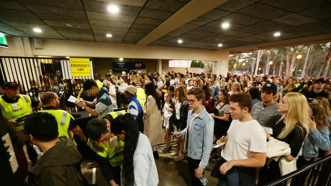 Guards check bags at a Brisbane concert by Ariana Grande. Picture: AAP