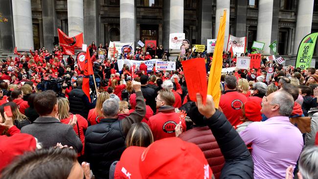 SA teachers during a rally in 2019. Picture: AAP / Sam Wundke