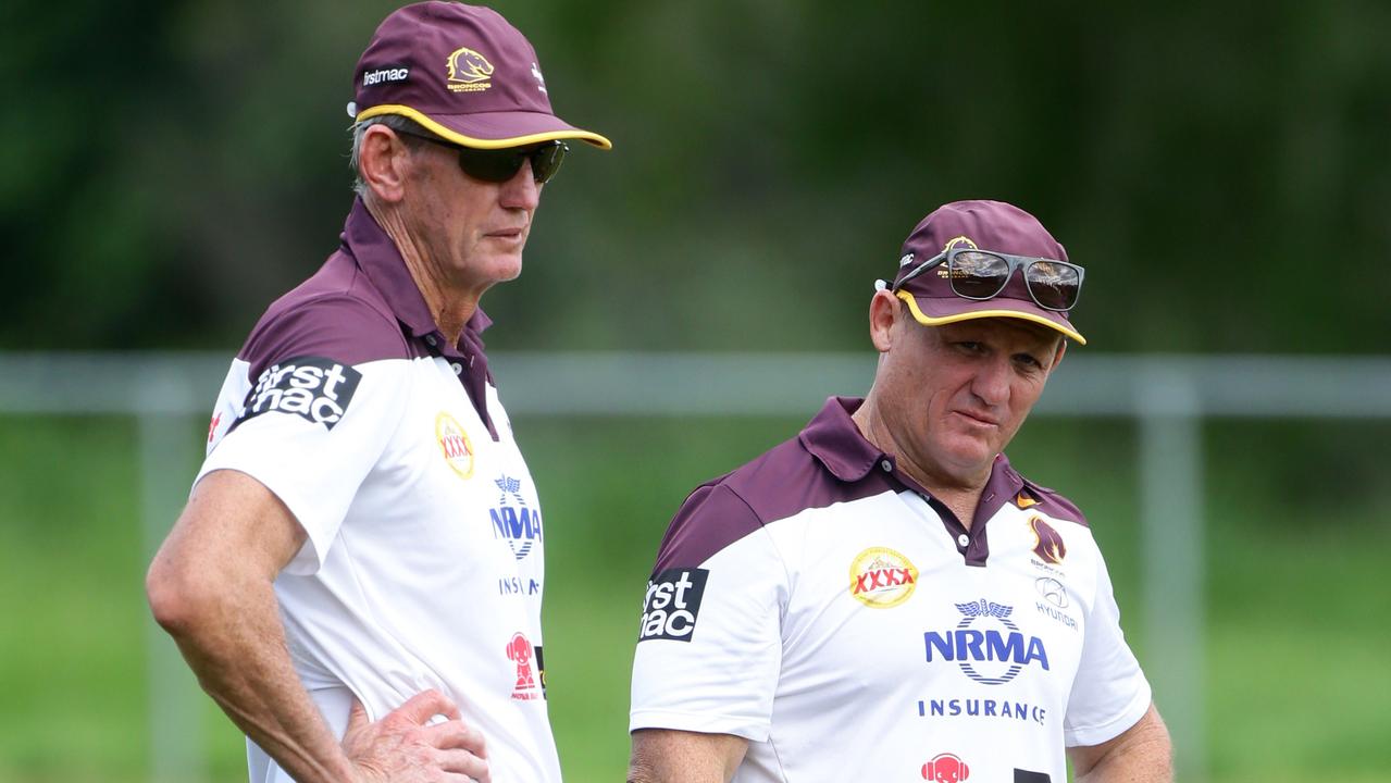 Wayne Bennett and Kevin Walters at Brisbane Broncos training when the former was coach previously.