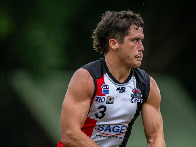 Matt Shannon playing for Southern Districts in the 2024-25 NTFL season. Picture: Patch Clapp / AFLNT