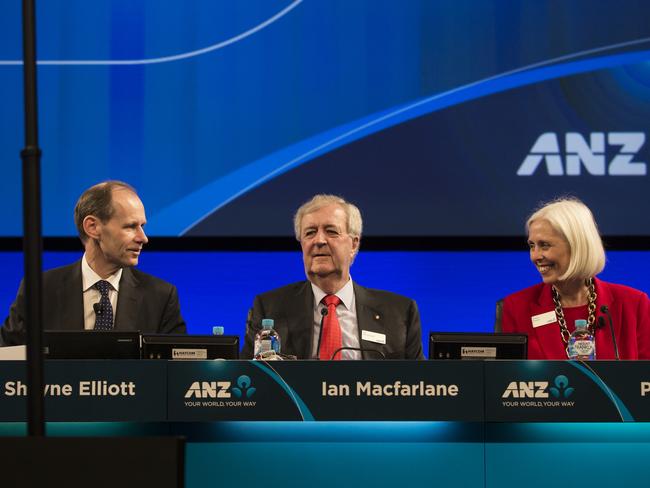 Dwyer with Shayne Elliott and Ian Macfarlane on the ANZ Board in 2015. Picture: AAP Image/Ben Macmahon.