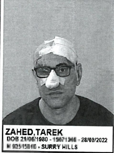 Tarek Zahed’s mugshot as he recovers from his injuries.