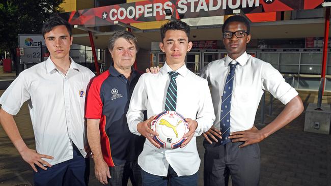 Luis Lawrie-Lattanzio (holding ball) will be an important player for Blackfriars this season. Pictured with Rian del Nido, Joe Larecki and Yusuf Ali Ahmed. Picture: Tom Huntley