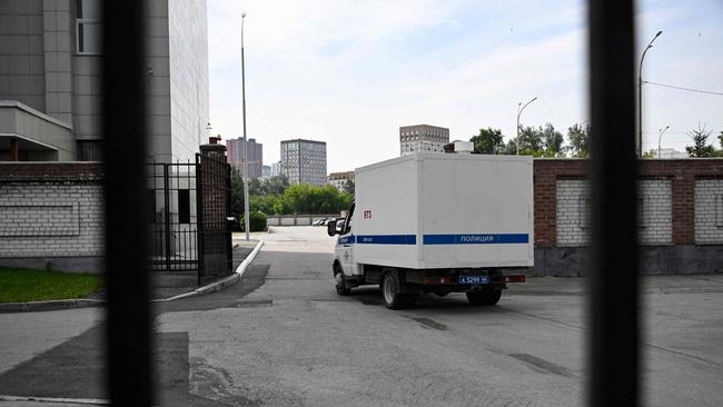 A prison van enters the grounds of the Sverdlovsk Regional Court prior to a hearing in the trial of US journalist Evan Gershkovich on July 18, 2024. Picture: AFP