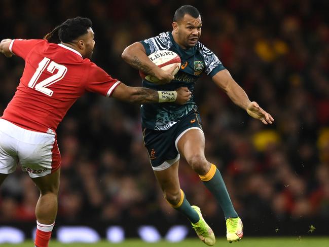 CARDIFF, WALES - NOVEMBER 20: Australia full back Kurtley Beale makes a break to set up the second Wallabies try during the Autumn Nations Series match between Wales and Australia at Principality Stadium on November 20, 2021 in Cardiff, Wales. (Photo by Stu Forster/Getty Images)