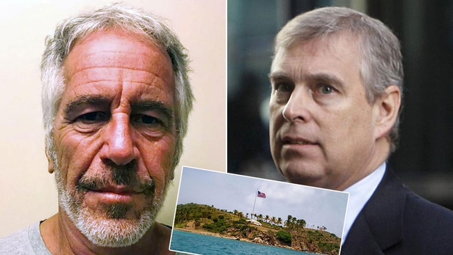 Prince Andrew, right, was involved in an orgy with Jeffrey Epstein, left and nine girls on the financier’s private island, foreground, a TV documentary alleges.