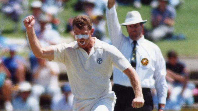 Craig McDermott celebrates a wicket during his Test career.