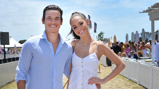 Mia Fevola with partner Daniel Rioli at the Portsea Polo. Picture: Nicki Connolly.