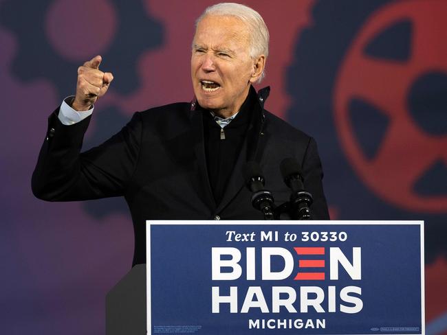 Joe Biden at a car rally at the Michigan State Fairgrounds in Detroit, Michigan, on Saturday. Picture: AFP