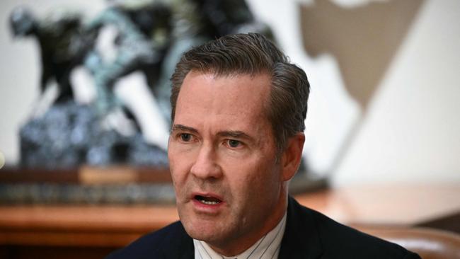Mike Waltz speaks during a meeting with Donald Trump and US Ambassadors in March. Picture: AFP