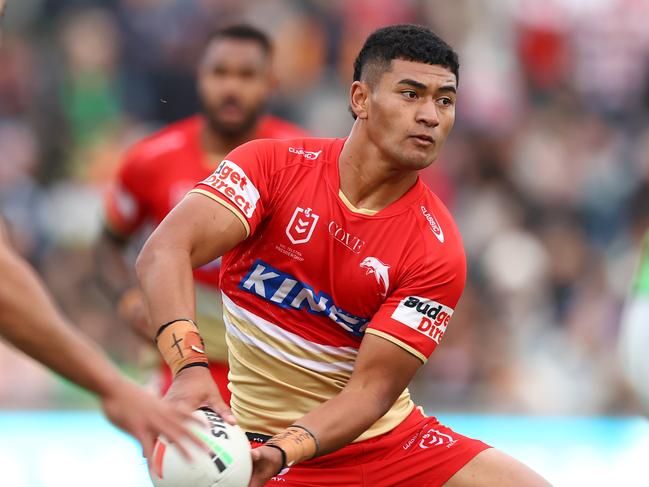 WAGGA WAGGA, AUSTRALIA - APRIL 29: Isaiya Katoa of the Dolphins daduring the round nine NRL match between the Canberra Raiders and Dolphins at McDonalds Park on April 29, 2023 in Wagga Wagga, Australia. (Photo by Mark Nolan/Getty Images)