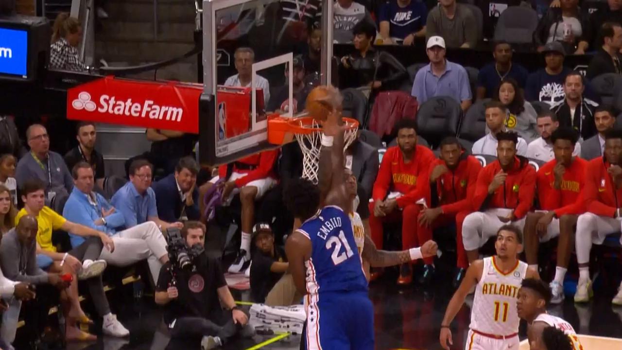 Joel Embiid dunk: 76ers star posterizes Aron Baynes (video) - Sports  Illustrated