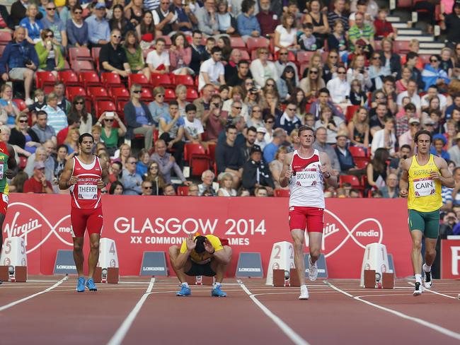 Stein sits down after causing a start failure. Picture: Frank Augstein