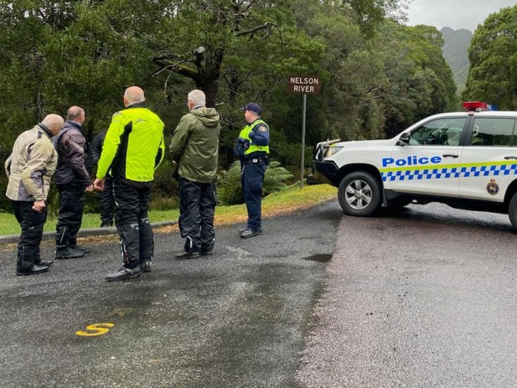 Tasmania Police have set up a road block on the Lyell Highway at Nelson River. Picture: James Bresnehan