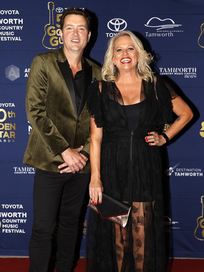 Adam Harvey and Beccy Cole on the red carpet of the 50th Golden Guitar Awards in Tamworth earlier this year. Picture: Jonathan Ng