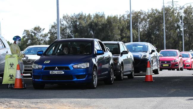 The Leumeah drive thru Covid-19 testing site in Sydney on January 3, as Omicron continues to spread and testing lines are hours long. Picture: NCA NewsWire / Gaye Gerard