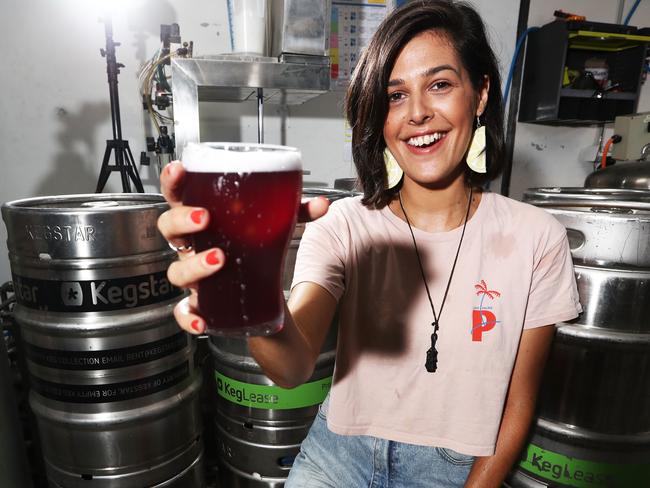 Bartender Ali Cat with a Blueberry Pancake Sour Beer at  which launched at Sourfest at Lost Palms Brewing in Miami.Photograph : Jason O'Brien