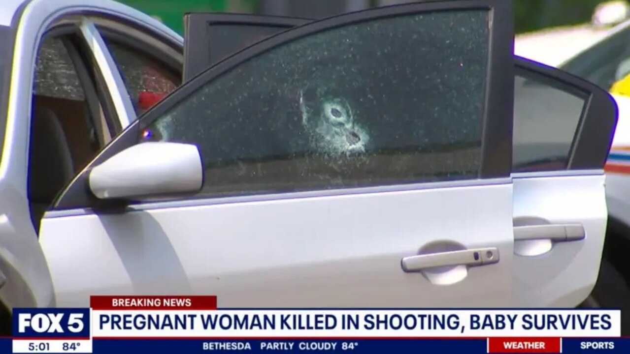 Ms Gill’s male companion, who was also struck by the gunfire, drove off and stopped at a busy intersection. Picture: FOX 5 DC.