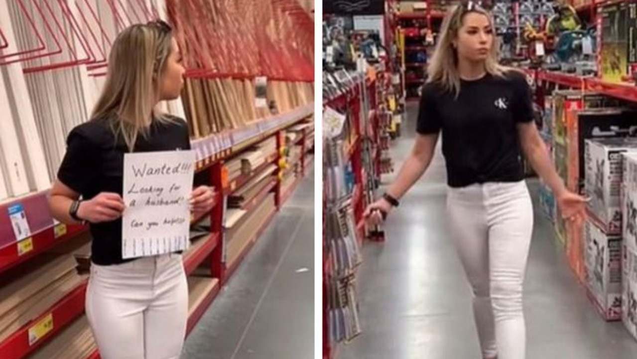 Leesh Cunningham shared a two-part video to TikTok of her trawling the aisles of Bunnings for a husband. Picture: TikTok/Leesh Cunningham.