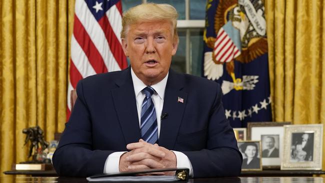 US President Donald Trump speaks in an addresses to the nation from the Oval Office. Picture: AP