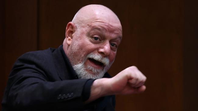 Isaac Baruch gestures as he testifies during the trial. Picture: AFP