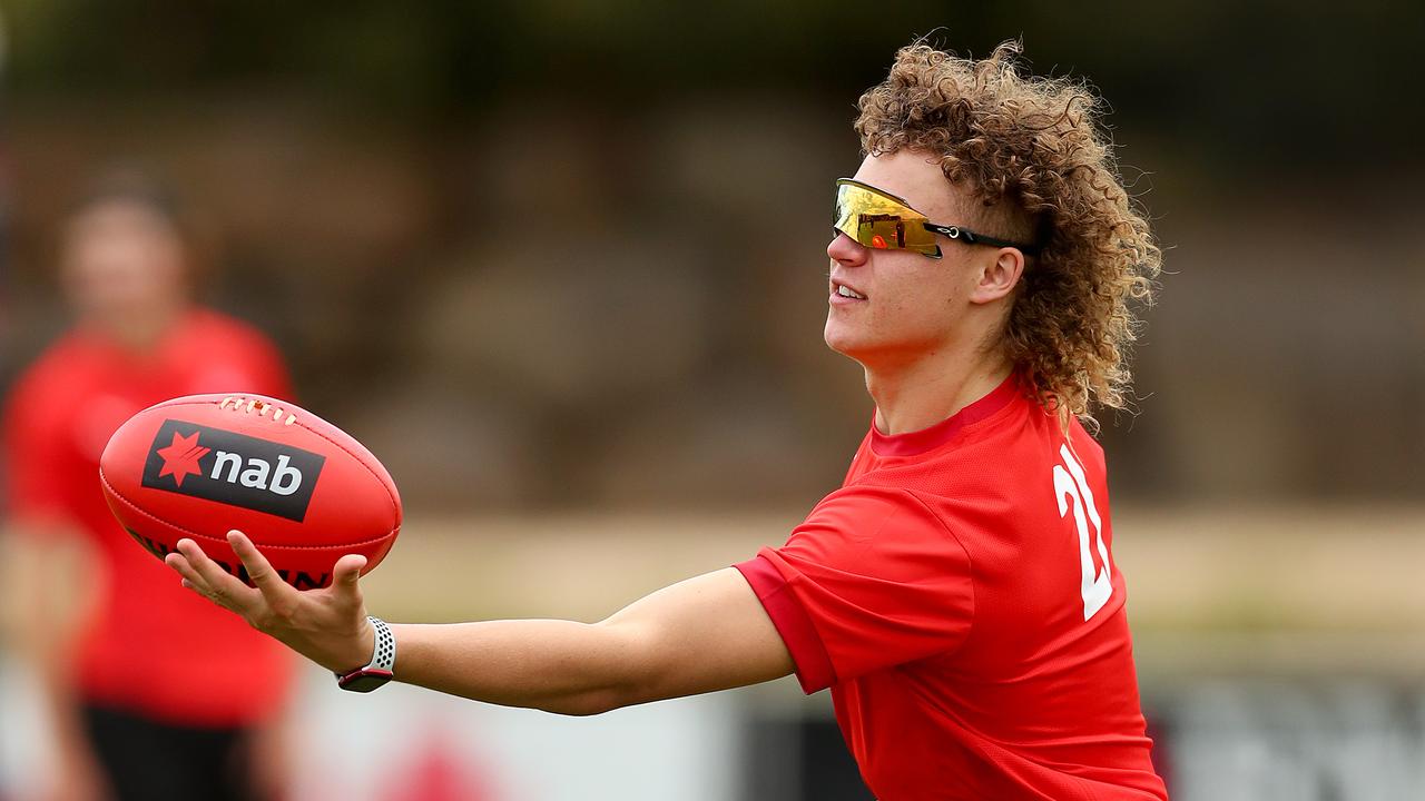 MELBOURNE, AUSTRALIA - DECEMBER 16: Koltyn Tholstrup in action during an AFL Academy training session at The Hangar on December 16, 2022 in Melbourne, Australia. (Photo by Kelly Defina/AFL Photos via Getty Images/AFL Photos via Getty Images)