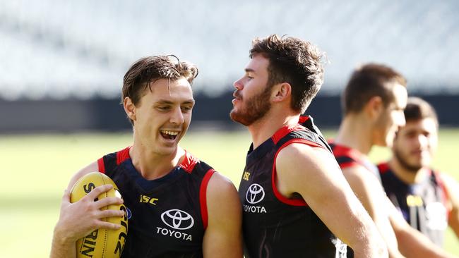 Jake Lever and Mitch McGovern train at Adelaide Oval. Picture Sarah Reed