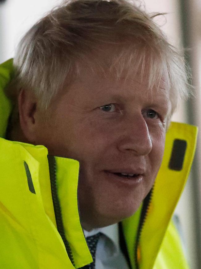 British Prime Minister Boris Johnson takes a tour of Bristol port overnight. Picture: AFP