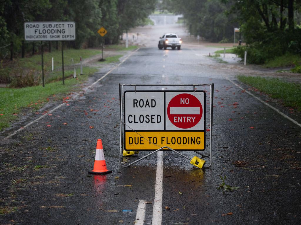 Flood waters close Glenmount Rd at Tanawa on the Sunshine Coast. Picture: Brad Fleet