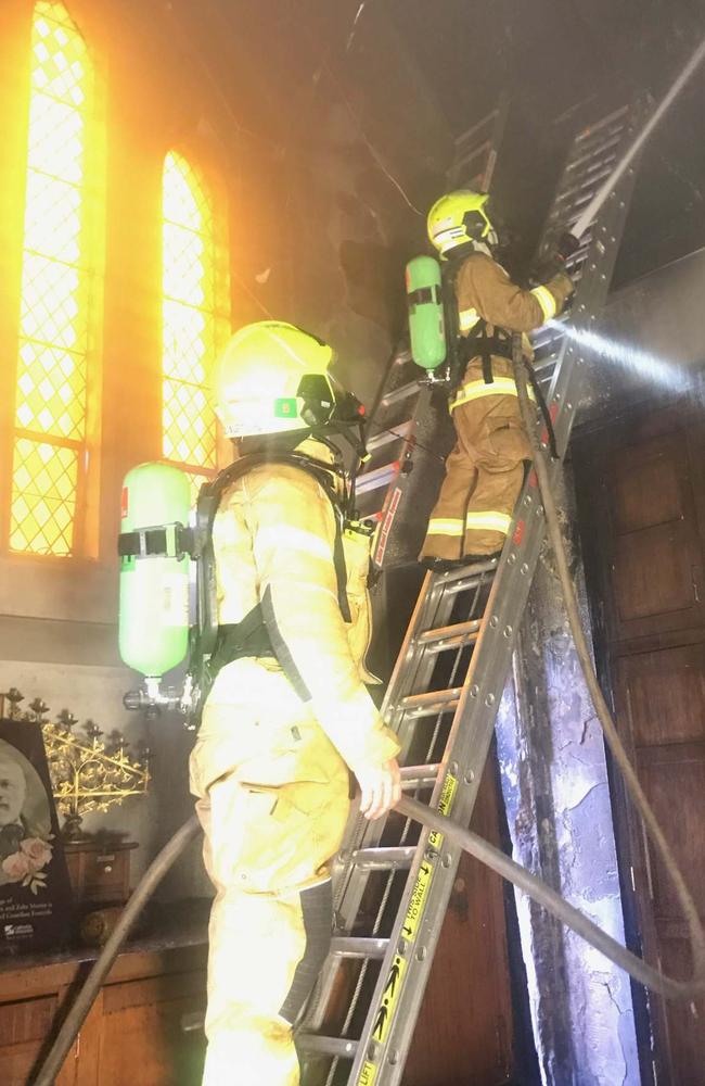 NSW Fire and Rescue crews at the St Carthage’s Cathedral in Lismore.